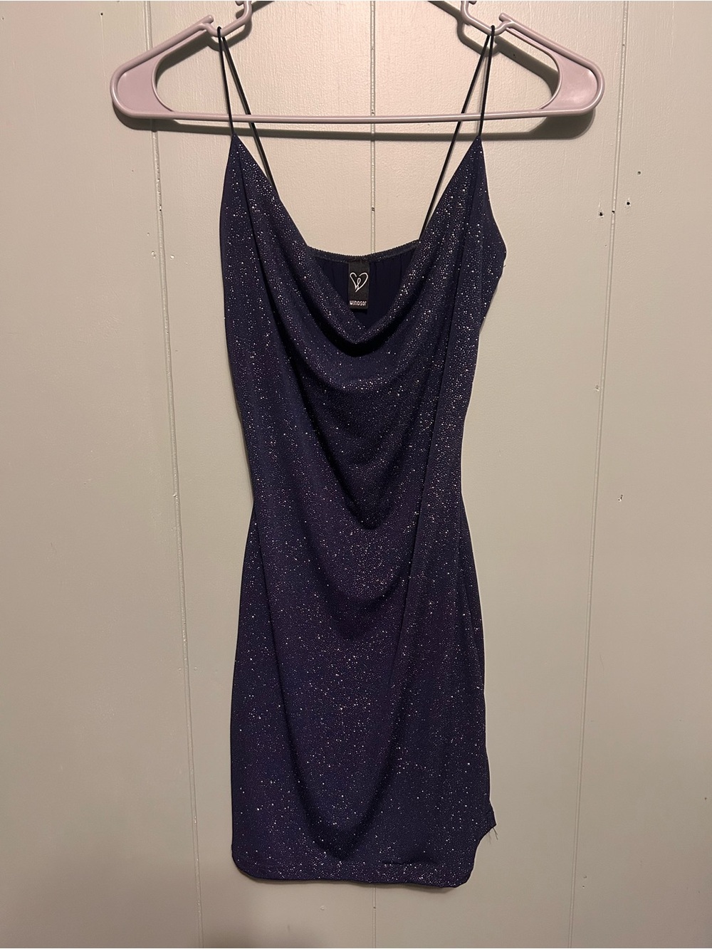 Windsor Sparkle Cowl Mini Dress in Navy